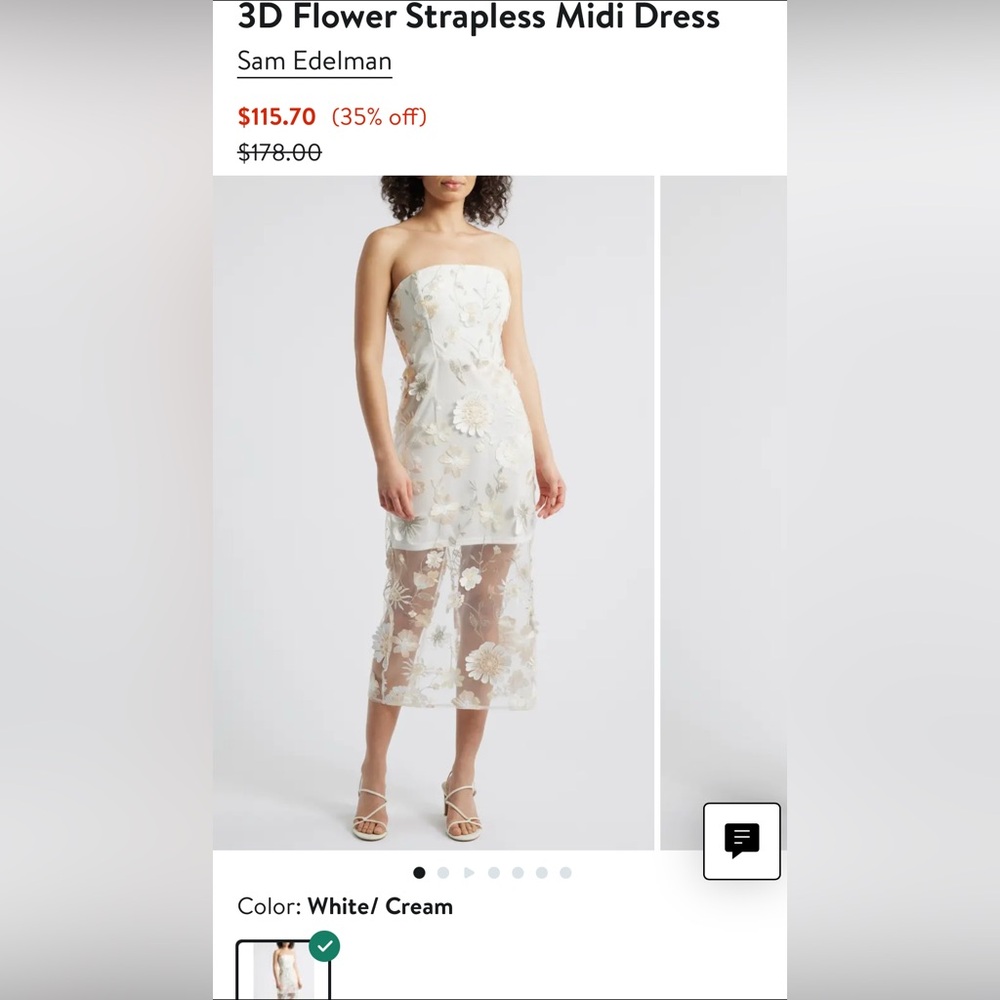 Sam Edelman Floral Embroidered Midi Dress - Cream and Gold